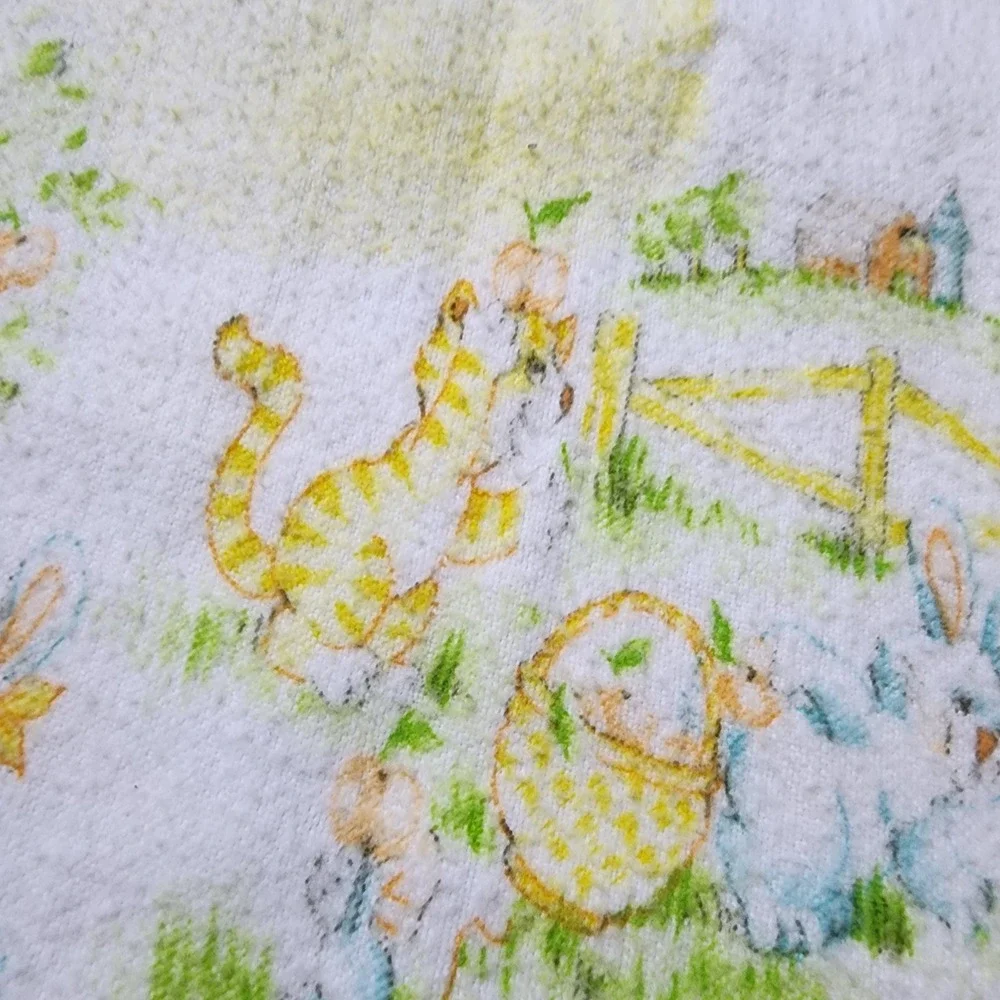 Vintage Dundae Receiving Blanket Pastel‎ Bunny Duck Kitten Bear Flannel Nursery